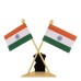 VOILA Indian National Flags with Satyamev Jayate Symbol Gold Plated Brass Flag for Car Dashboard